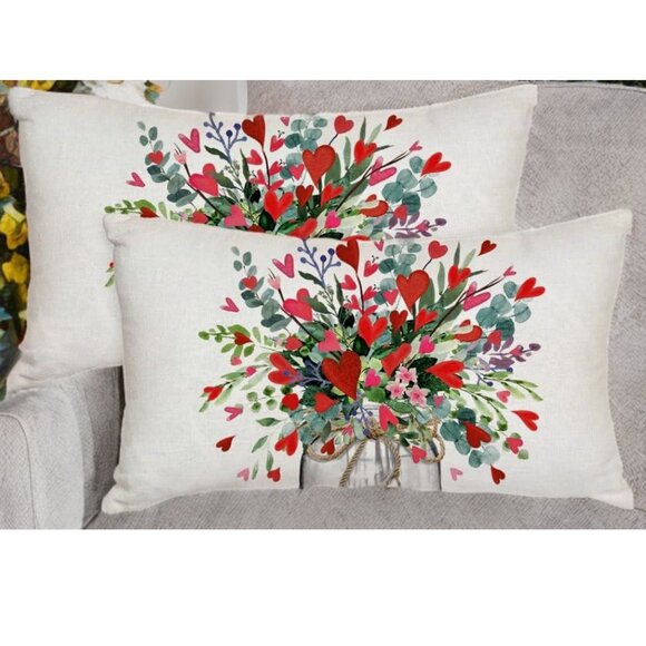 Valentines Day Throw Pillow Covers Decorative Accent Cases Heart Floral Decor - Picture 1 of 8